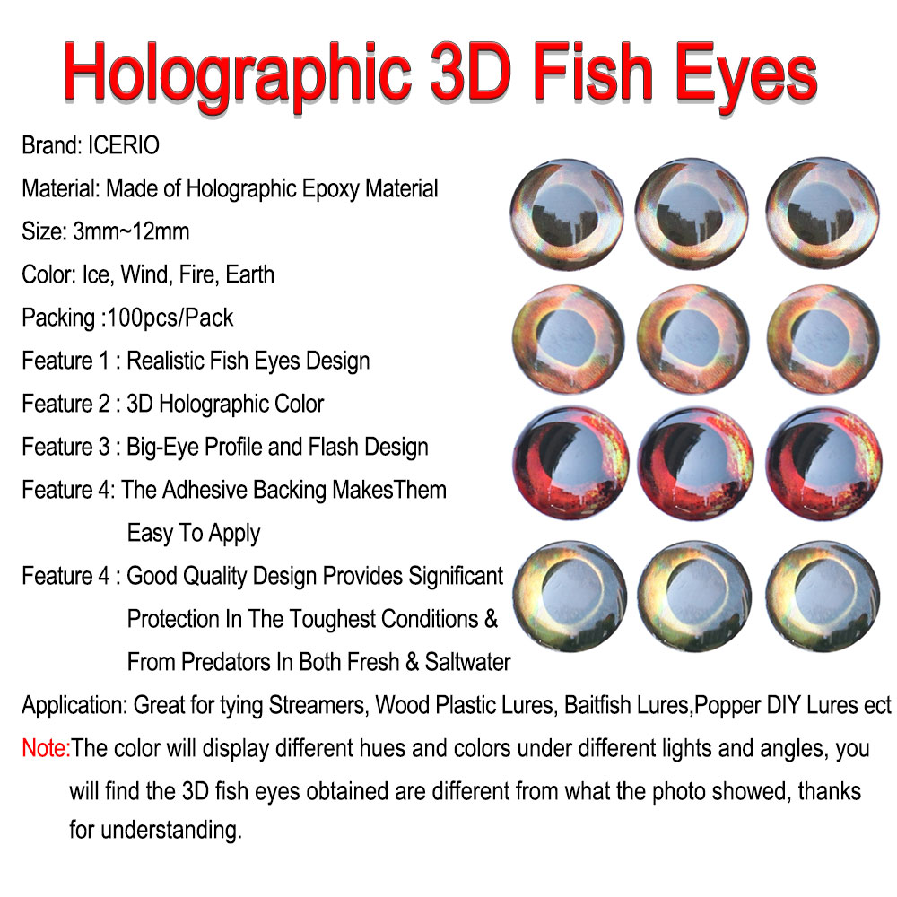 Icerio 100 pçs holográfico 3d  - Fishing Equipment Deals avaliação e preço